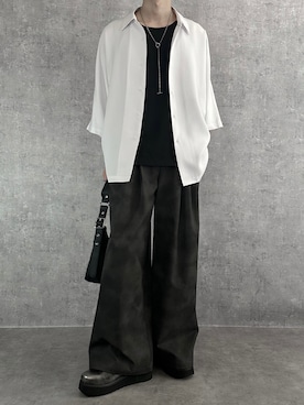 「SERACE（セラス）の【SERACE】Stainless chain necklace (lariat necklace) / ステンレスチェーンネックレス(ラリエットネックレス)（ネックレス、シルバー系）」を使った、cobaさん（メンズ・173cm）の夏コーディネート