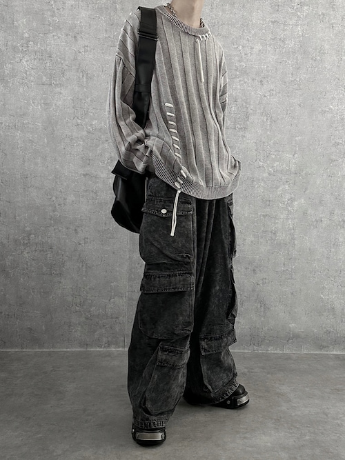 SERACE】Super wide vintage denim parachute cargo pants / スーパー