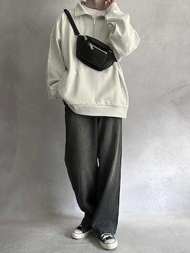 「アイテム（スウェット、ホワイト系）」を使った、cobaさん（メンズ・173cm）の秋コーディネート