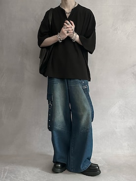 「アイテム（カーゴパンツ）」を使った、cobaさん（メンズ・173cm）の夏コーディネート