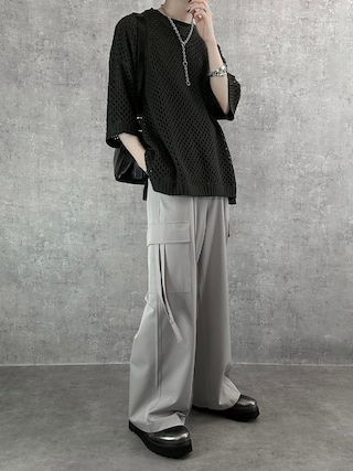 「SERACE（セラス）の【SERACE】Loose silhouette sheer mesh short sleeve knit / ルーズシルエットシアーメッシュ半袖ニット（ニット/セーター）」を使った、cobaさん（メンズ・173cm）の夏コーディネート