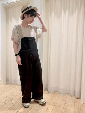 「レースブラウス」｜「アイテム（サロペット/オーバーオール）」を使った、や。さん（レディース・156cm）の夏コーディネート