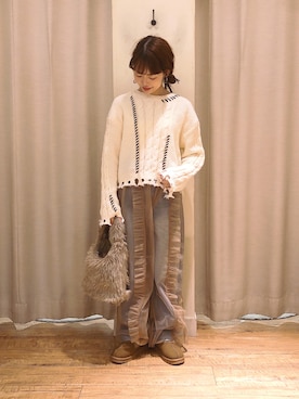 「ehka sopo（エヘカソポ）のムートン風シューズ（ブーツ）」を使った、はじさん（レディース・155cm）の秋コーディネート