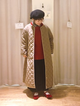 「ケーブルニット」｜「アイテム（ノーカラーコート）」を使った、はじさん（レディース・155cm）の冬コーディネート
