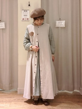 「チェックワンピース」｜「アイテム（ジャンパースカート）」を使った、はじさん（レディース・155cm）の冬コーディネート