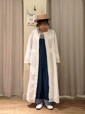 「カンカン帽」｜「アイテム（ジャンパースカート）」を使った、はじさん（レディース・155cm）の春コーディネート