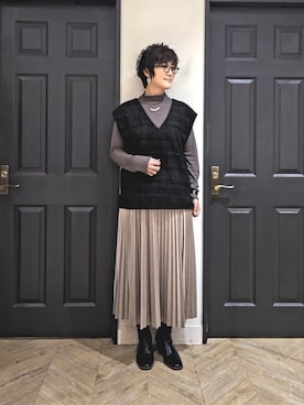 「ツイードベスト」｜「アイテム（その他）」を使った、ますきさん（レディース・165cm）の冬コーディネート