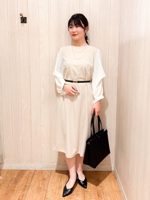 S-3L/お袖デザイン2WAY】異素材ドッキングワンピース（ワンピース