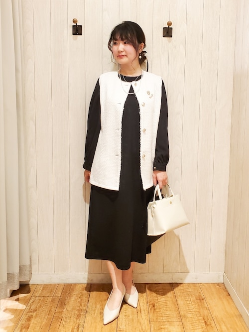 S-3L/お袖デザイン2WAY】異素材ドッキングワンピース（ワンピース