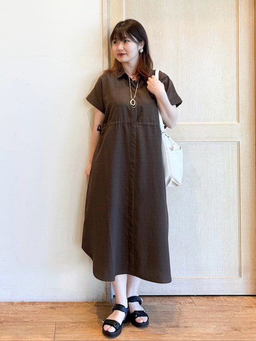 DT♪ USSURI シルク シャツドレス ワンピース 関税込 DRESKIP ワンピース 「S-LL」お顔周りすっきり 麻調スキッパー