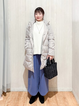 「DRESKIP（ドレスキップ）の【着丈選べる】あったかもちもちワイドパンツ（その他パンツ）」を使った、Maaaaachanさん（レディース・165cm）の冬コーディネート