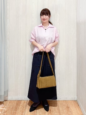 「SHOO・LA・RUE（シューラルー）の【洗濯機可】インせず決まるAライン ストライプスキッパーシャツ（シャツ/ブラウス、ピンク系）」を使った、愛さん（レディース・165cm）の秋コーディネート