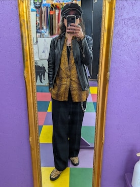 「アイテム（ライダースジャケット）」を使った、みーやさん（メンズ・181cm）の秋コーディネート