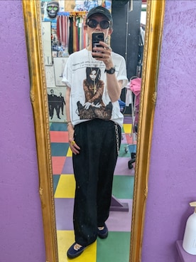 「Bjorkのアイテム（Tシャツ/カットソー、ホワイト系）」を使った、みーやさん（メンズ・181cm）の夏コーディネート