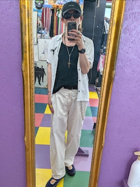 「RUDE GALLERY（ルードギャラリー）のアイテム（シャツ/ブラウス、ホワイト系）」を使った、みーやさん（メンズ・181cm）の夏コーディネート