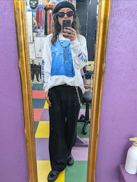 「VANS（バンズ）のアイテム（ローファー、ブラック系）」を使った、みーやさん（メンズ・181cm）の夏コーディネート