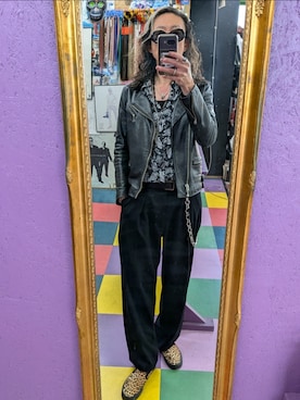 「アイテム（ライダースジャケット）」を使った、みーやさん（メンズ・181cm）の秋コーディネート