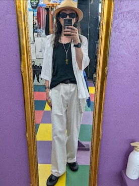 「ZARA（ザラ）のアイテム（シャツ/ブラウス、ホワイト系）」を使った、みーやさん（メンズ・181cm）の夏コーディネート