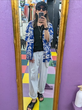 「alfredoBANNISTER（アルフレッドバニスター）のアイテム（サンダル、ブラック系）」を使った、みーやさん（メンズ・181cm）の秋コーディネート