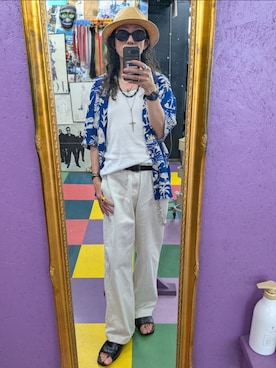 「H&M（エイチ・アンド・エム）のアイテム（シャツ/ブラウス、ブルー系）」を使った、みーやさん（メンズ・181cm）の夏コーディネート