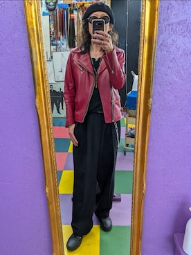 「アイテム（ライダースジャケット）」を使った、みーやさん（メンズ・181cm）の秋コーディネート