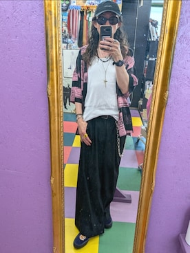 「no brand（ノーブランド）のアイテム（シャツ/ブラウス、ピンク系）」を使った、みーやさん（メンズ・181cm）の夏コーディネート