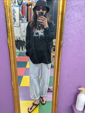 「帝王切開のアイテム（Tシャツ/カットソー、ブラック系）」を使った、みーやさん（メンズ・181cm）の夏コーディネート