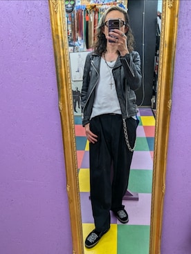 「アイテム（ライダースジャケット）」を使った、みーやさん（メンズ・181cm）の秋コーディネート