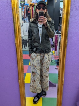 「アイテム（ライダースジャケット）」を使った、みーやさん（メンズ・181cm）の冬コーディネート