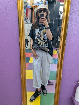 「dreamteamのアイテム（Tシャツ/カットソー、ブラック系）」を使った、みーやさん（メンズ・181cm）の夏コーディネート