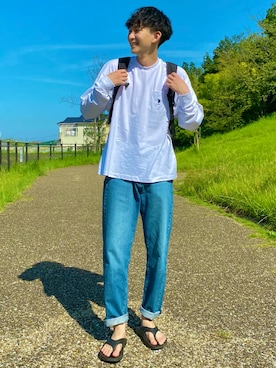 「U.S. POLO ASSN.（ユーエスポロアッスン）のU.S. POLO ASSN. /ユーエスポロアッスン 別注ワンポイント刺繍 ビッグシルエット長袖カットソー（Tシャツ/カットソー）」を使った、 ごりゅーさん（メンズ・177cm）の夏コーディネート