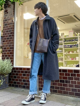 「Levi's」｜「アイテム（ステンカラーコート）」を使った、 ごりゅーさん（メンズ・177cm）の秋コーディネート