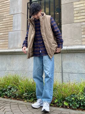 「チェック柄に恋してる」｜「アイテム（ブルゾン）」を使った、 ごりゅーさん（メンズ・177cm）の冬コーディネート