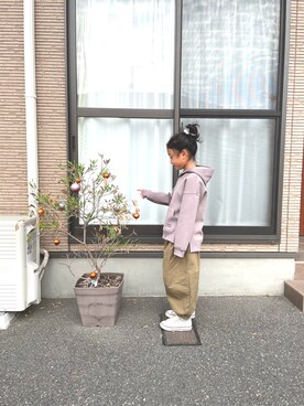 「アイテム（カーゴパンツ）」を使った、take73さん（キッズ・120cm）の秋コーディネート