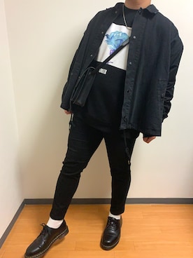 「ADRER（アドラー）のアイテム（デニムジャケット）」を使った、む〜さん（メンズ・177cm）の冬コーディネート