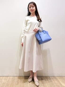 「index（インデックス）のゴールドパーツ付きハートネックニット【洗濯機OK】（ニット/セーター、ホワイト系）」を使った、ayaさん（レディース）の冬コーディネート