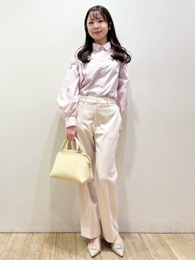 「index（インデックス）のボリュームスリーブブラウス【洗濯機OK】《5col》（シャツ/ブラウス、ピンク系）」を使った、ayaさん（レディース）の春コーディネート