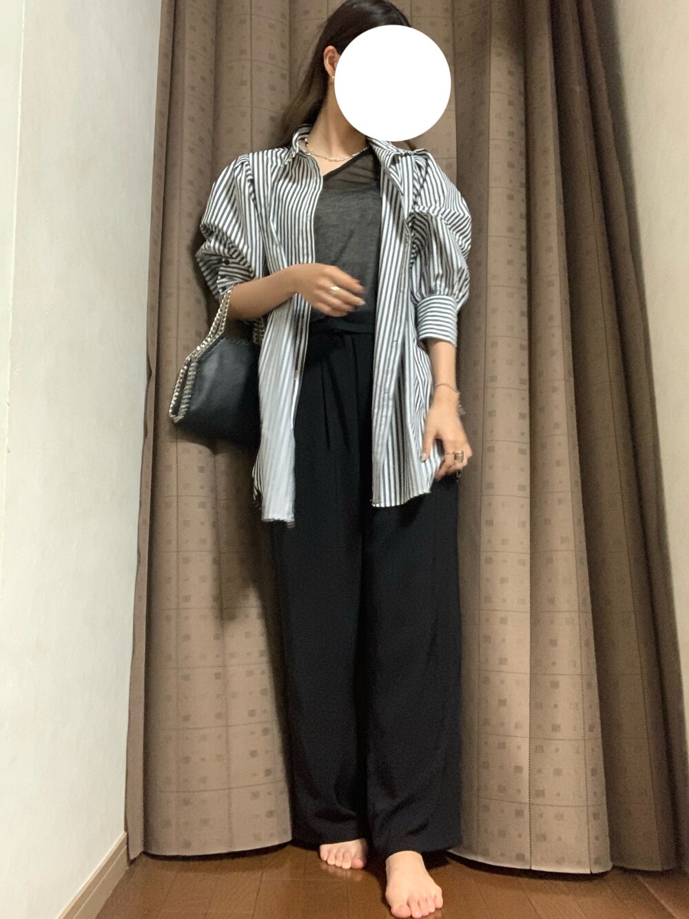 「PAGEBOYのシアーヨウリュウパンツ（その他パンツ、ブラック系）」を使った、®︎さん（レディース・163cm）の秋コーディネートの1枚目の写真