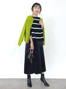 「OUVRAGE CLASSE（ウヴラージュクラス）の2wayベーシックカーディガン（カーディガン/ボレロ、グリーン系）」を使った、ヤコさん（レディース・163cm）の秋コーディネート
