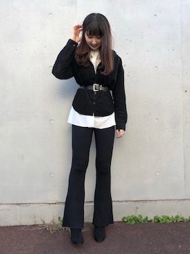 「HARE（ハレ）のレザーウエスタンベルト(HARE)（ベルト）」を使った、yuriさん（レディース・160cm）の冬コーディネート