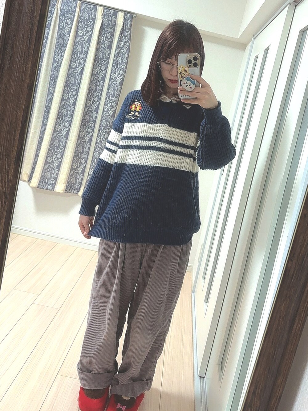 「ゆるコーデ、ニットコーデ」｜「SHEINのアイテム（ニット/セーター、ブルー系）」を使った、ぽんさん（レディース・157cm）の冬コーディネートの1枚目の写真