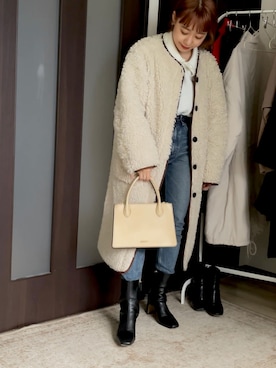 「MOUSSY（マウジー）のMVS SKINNY（デニムパンツ）」を使った、momokaさん（レディース・152cm）の冬コーディネート