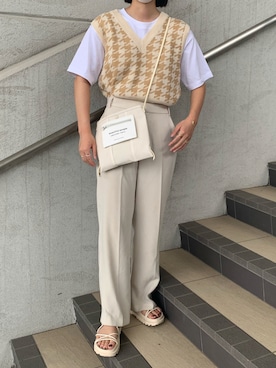 「LOWRYS FARM（ローリーズファーム）のセンタープレスカラーフレアパンツ　870189（その他パンツ）」を使った、ぴ！さん（レディース・158cm）の夏コーディネート