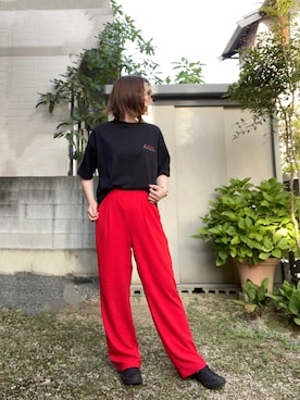 「レッドコーデ」｜「アイテム（スラックス）」を使った、4yarn1【相互】さん（レディース・158cm）の夏コーディネート