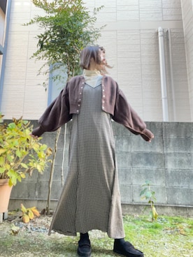 「Kastane（カスタネ）の【SETアイテム】クロップドカーディガン×ワンピースSET（ワンピース）」を使った、4yarn1【相互】さん（レディース・158cm）の冬コーディネート