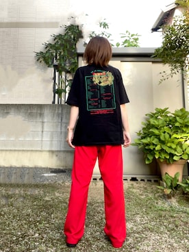 「レッドコーデ」｜「アイテム（スラックス）」を使った、4yarn1【相互】さん（レディース・158cm）の夏コーディネート