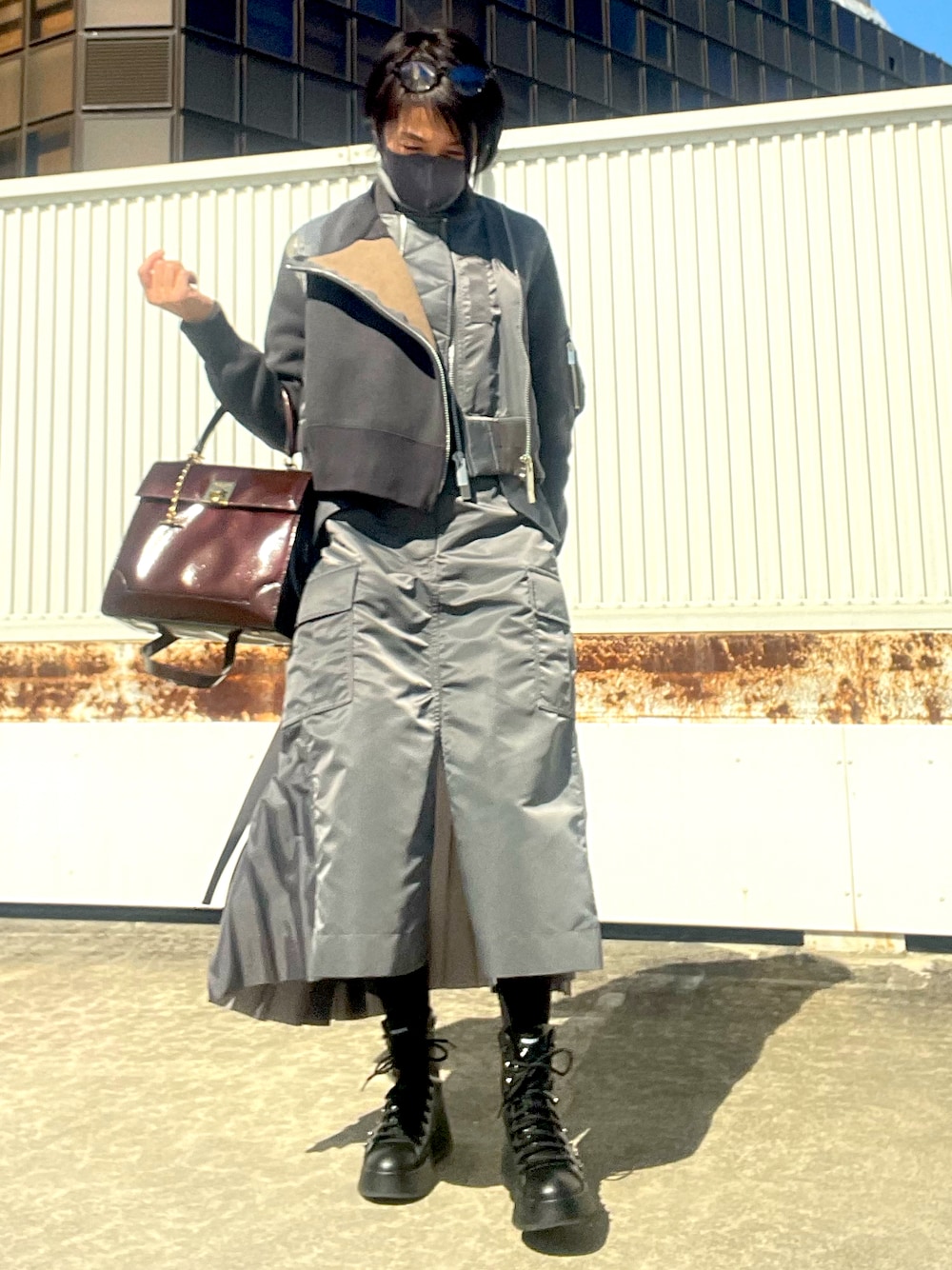 「sacai、CELINE、celinebag、セリーヌバッグ、sacai luck、今日のコーデ、リラックススタイル、大人コーデ、MA-1、アウター、50代ファッション」｜「CELINEのアイテム（バッグ、ブラウン系）」を使った、sanさん（レディース・161cm）の春コーディネートの1枚目の写真