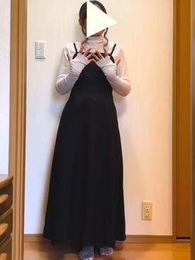 「earth music&ecology（アースミュージックアンドエコロジー）のSET2点ボレロ＋シャーリングキャミワンピース（One piece dress、ブラック系）」を使った、なおなおさん（レディース・158cm）の秋コーディネート