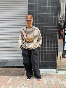 「MANASTASH（マナスタッシュ）のアイテム（カーゴパンツ）」を使った、わくたさん（メンズ・177cm）の秋コーディネート