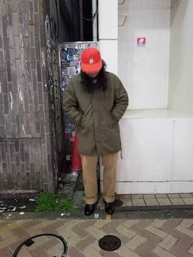 「古着好きな人と繋がりたい」｜「アイテム（ダウンジャケット/コート）」を使った、わくたさん（メンズ・177cm）の秋コーディネート